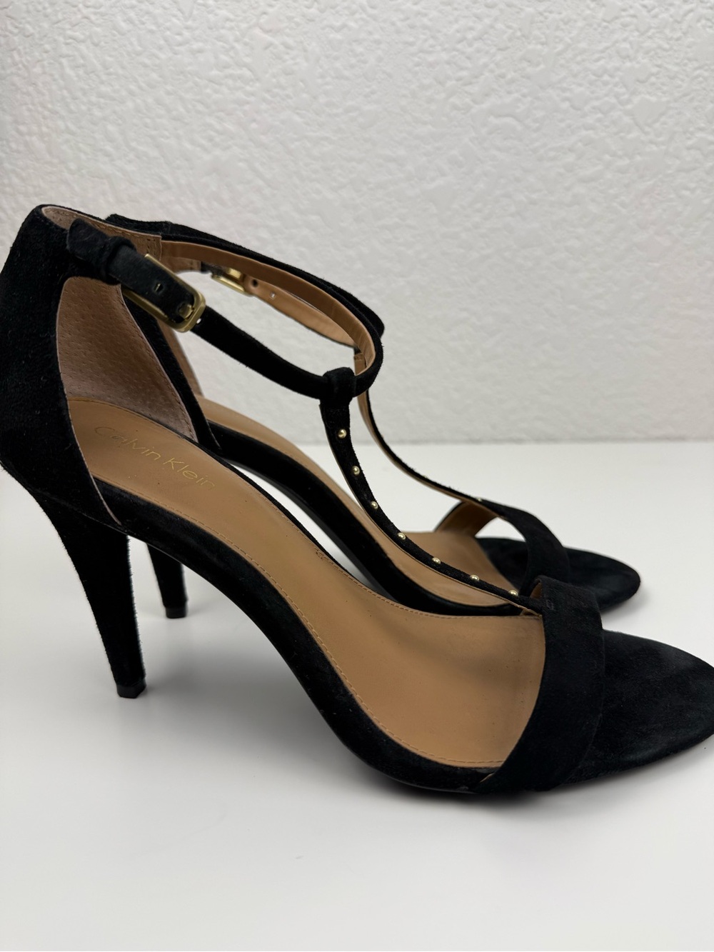 Calvin Klein | Nashra T-Strap Suede Heels | Black | 8.5 - Picture 5 of 14